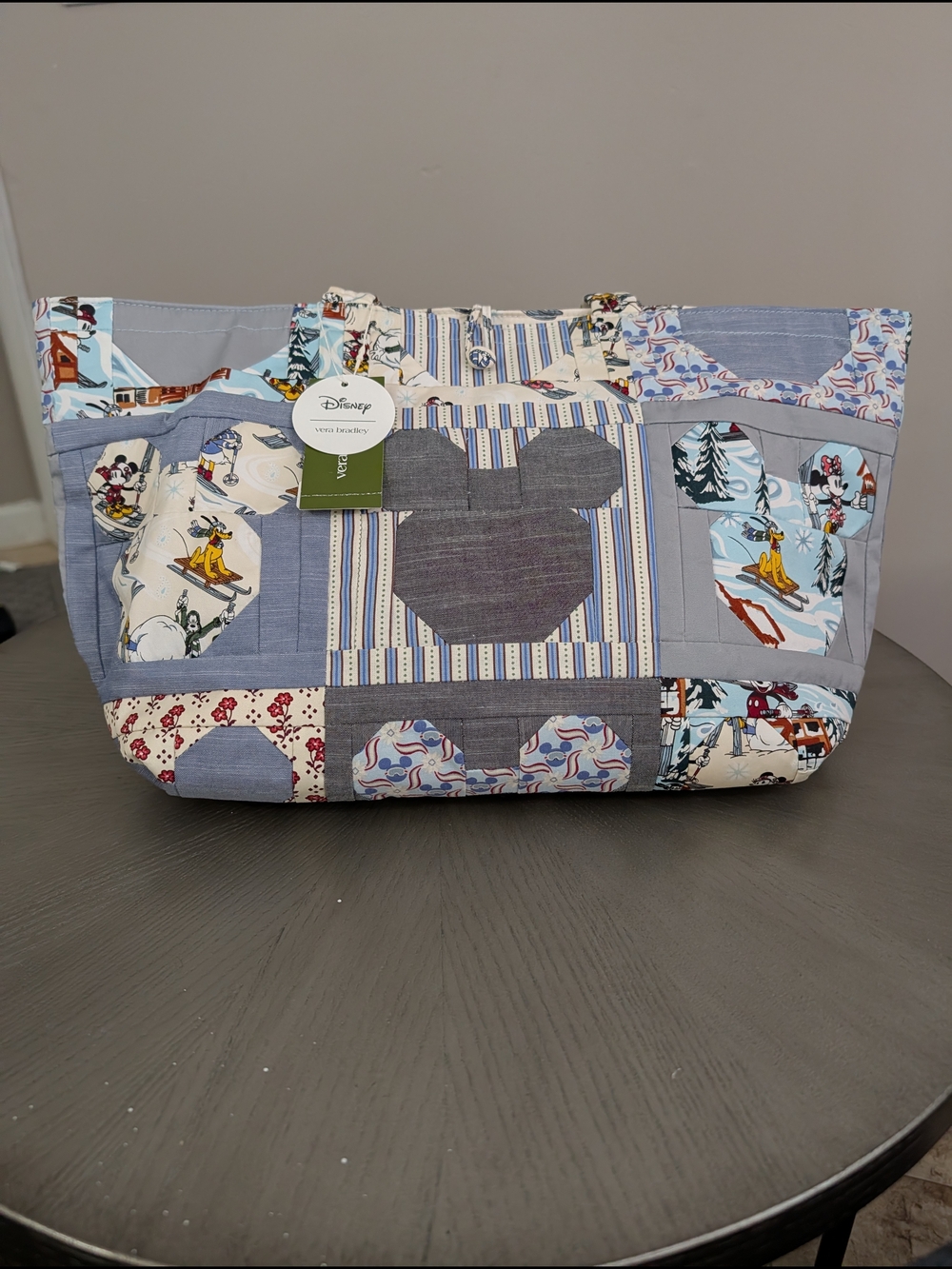Vera Bradley Disney Patchwork Tote in Light Blue, Cream and Gray